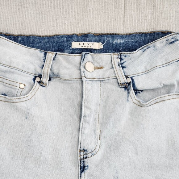 Luxe Moda Jeans Women 6 Blue Denim Acid Wash Straight Mid Rise Split Ankle 25x28 - Picture 3 of 15